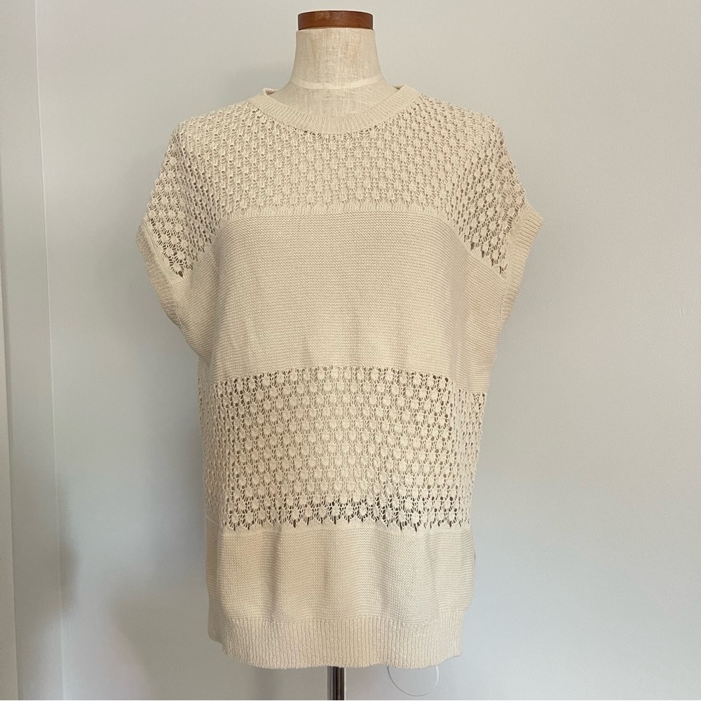 Anthropologie Maeve Cream open knit mesh sweater vest size medium
